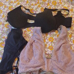 Black and Pink Lace underwire Bra And Bralette Bundle